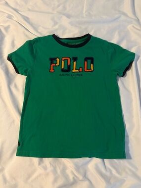 Polo by Ralph Lauren Green Tee with Black Trim and Multi-Color POLO Applique